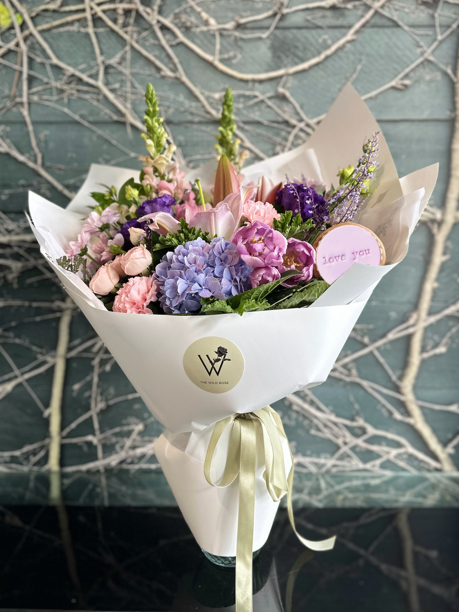 Blush Pink Bouquet With A Free Cookie-Local NZ Florist -The Wild Rose | Nationwide delivery, Free for orders over $100 | Flower Delivery Auckland