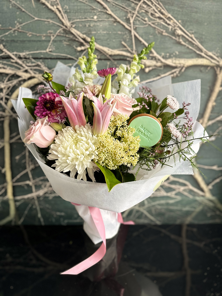 Birthday In Bloom Bouquet With Free Cookie-Local NZ Florist -The Wild Rose | Nationwide delivery, Free for orders over $100 | Flower Delivery Auckland